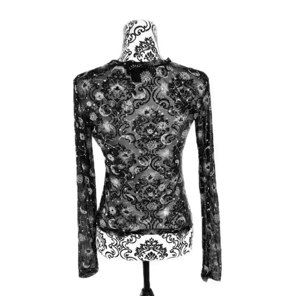 Just Polly Sheer Mesh Constellation Astrology Top Moon Star Print Long Sleeve, L - Picture 9 of 11
